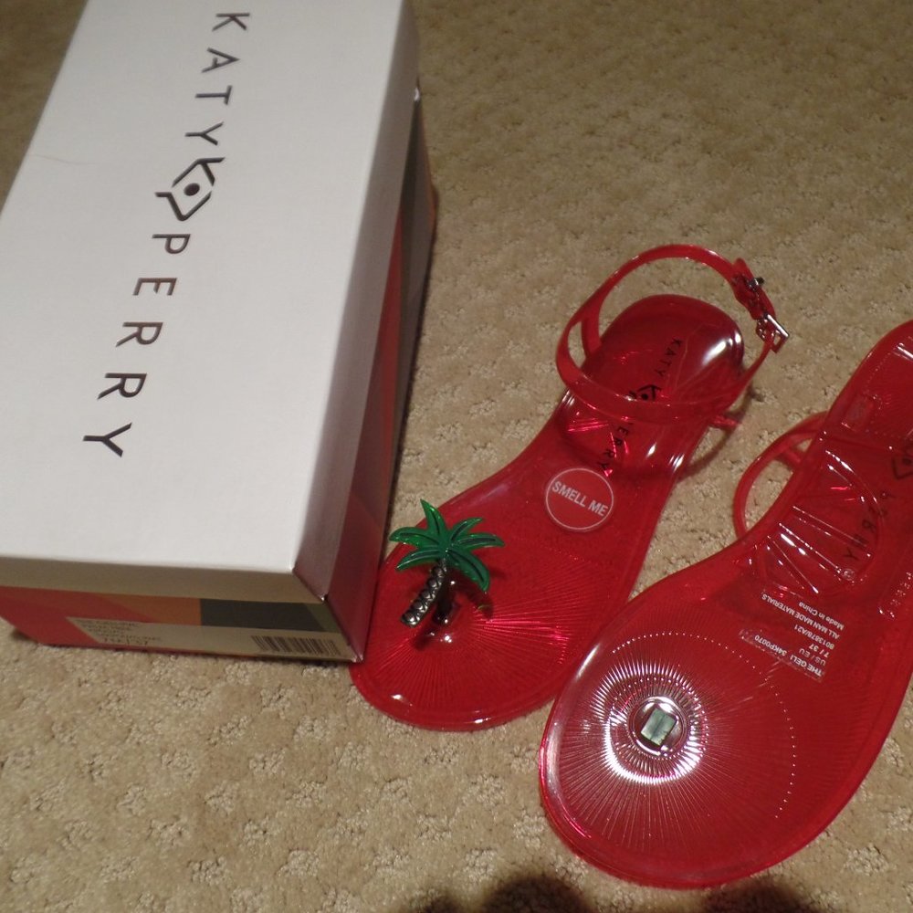 New Women's Katy Perry Jelly sandals size 7. Red with palm trees - Picture 3 of 3